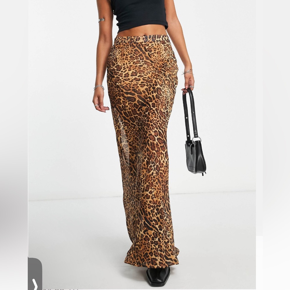 NWT SZ 14 ASOS Design Leopard Print half sheer Maxi Skirt